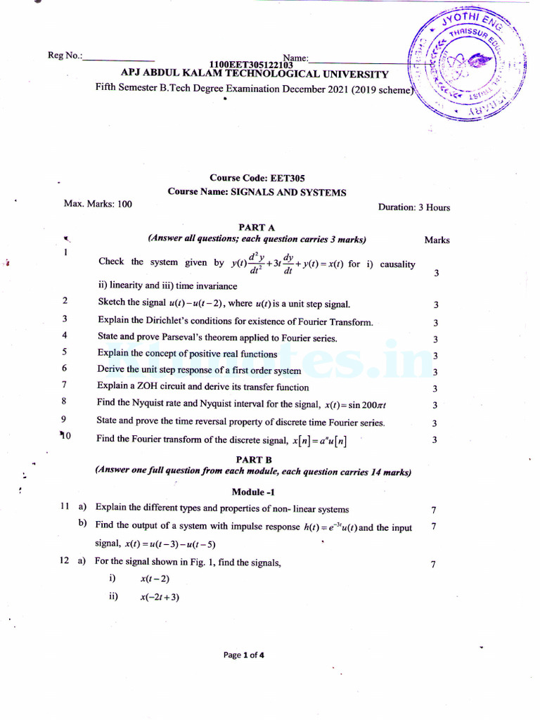 EET305 Signals and Systems Exam 2021 | PDF | Fourier Transform ...