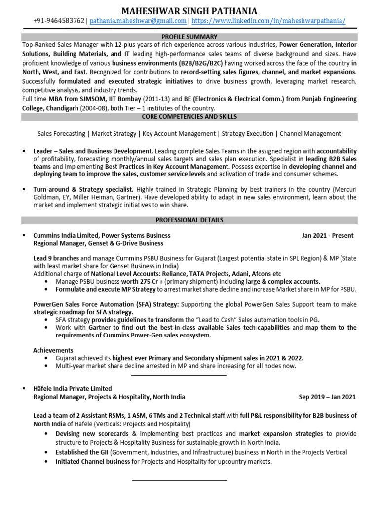 Sales Manager with 12+ Years Experience | PDF | Sales | Retail