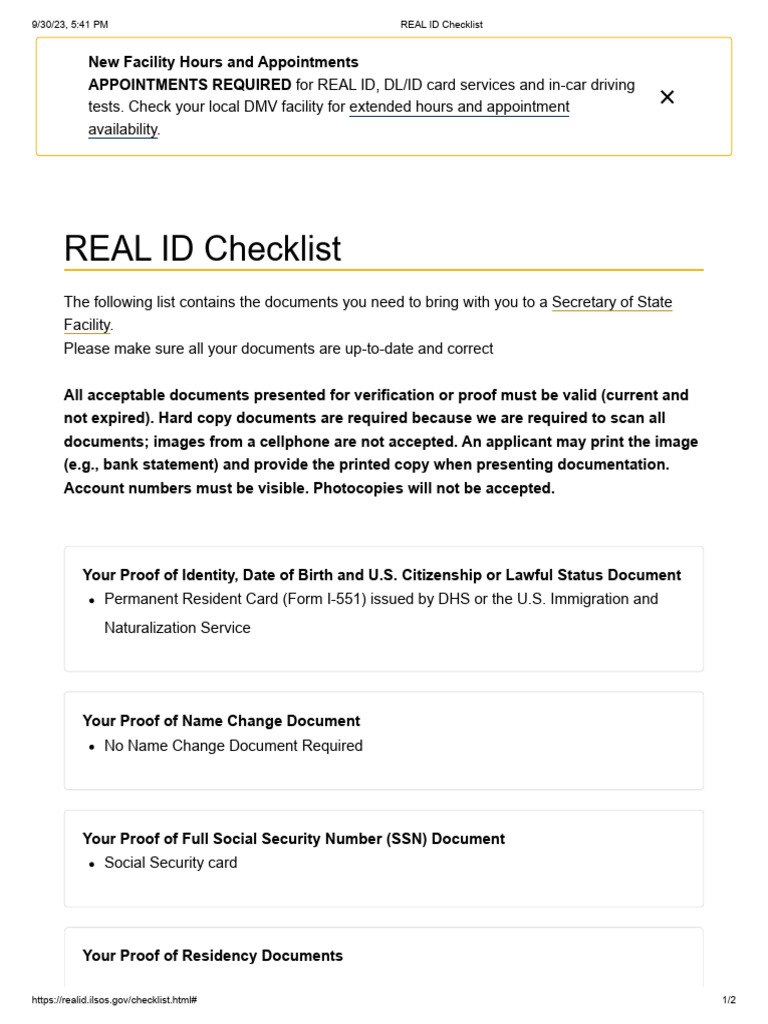 REAL ID Checklist PDF