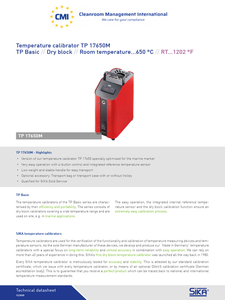 CMI Sika Temperature Calibrators TP17650M PDF Calibration Touchscreen