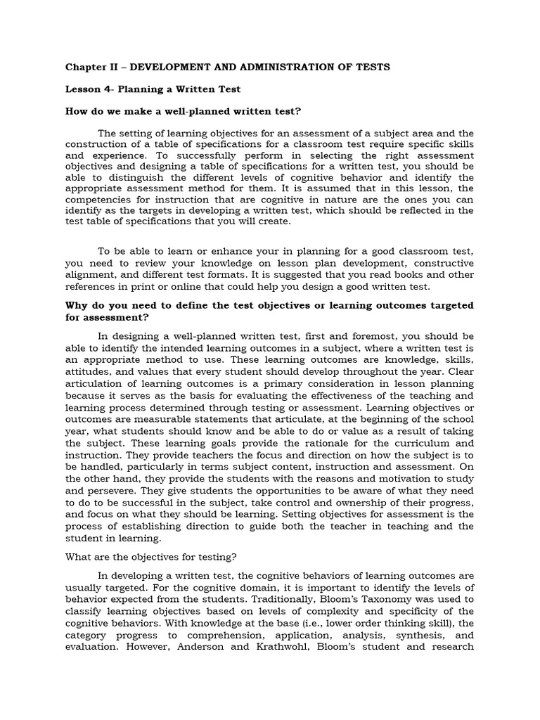 Lesson 4 Planning A Written Test Download Free Pdf Educational