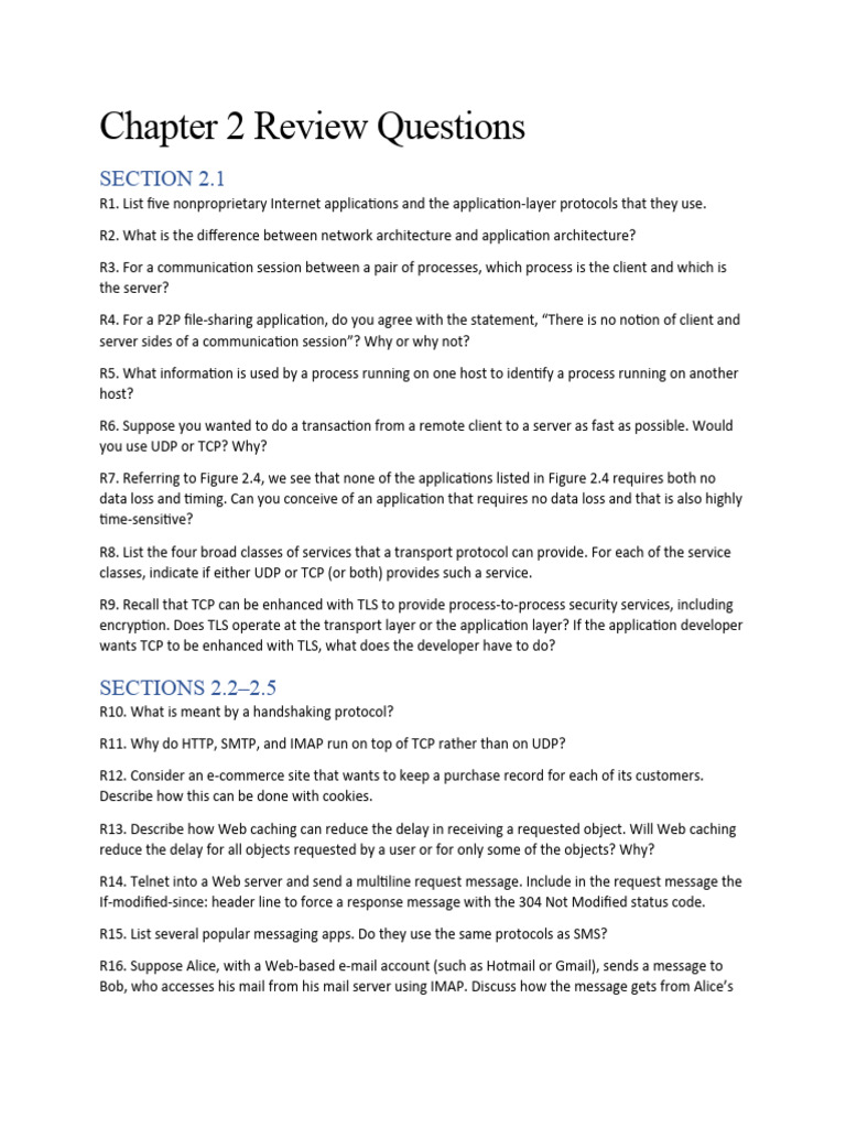 Chapter 2 Review Questions PDF Transport Layer Security