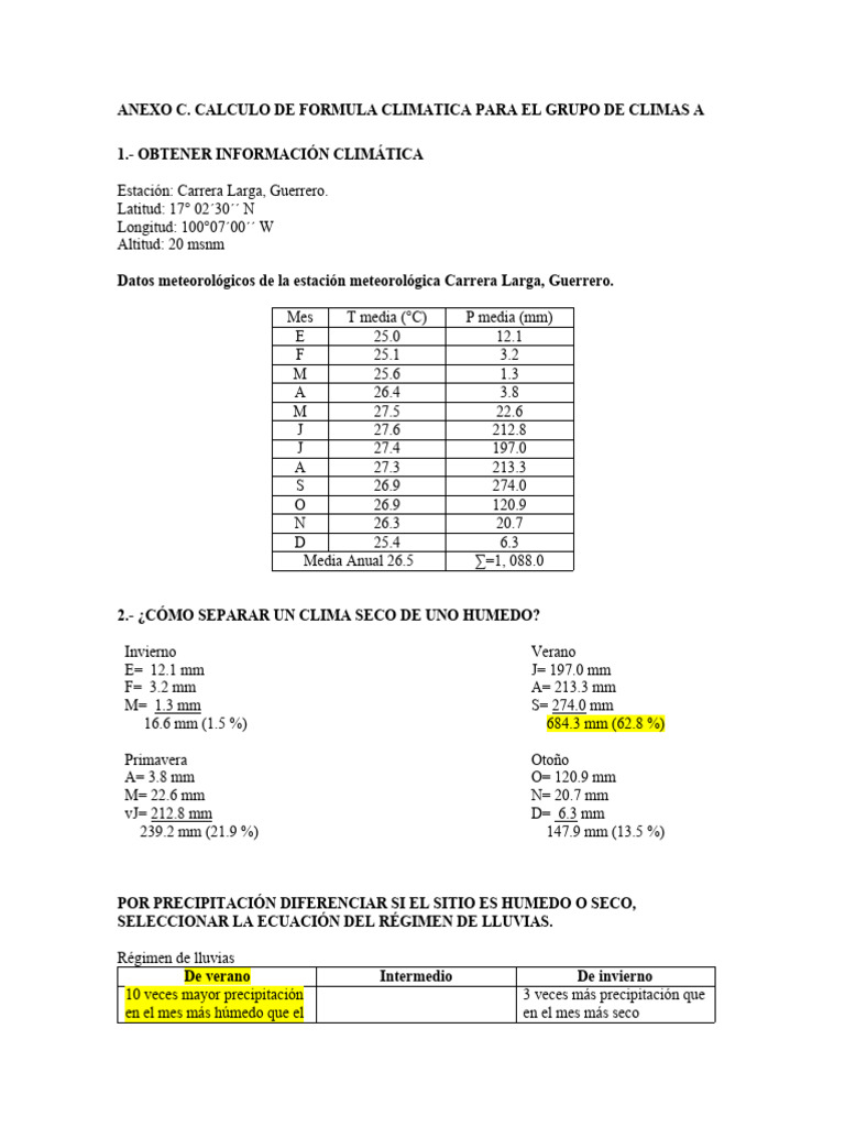 Cálculo de Fórmula Climática Aw0 | PDF | Clima | Geografía Física