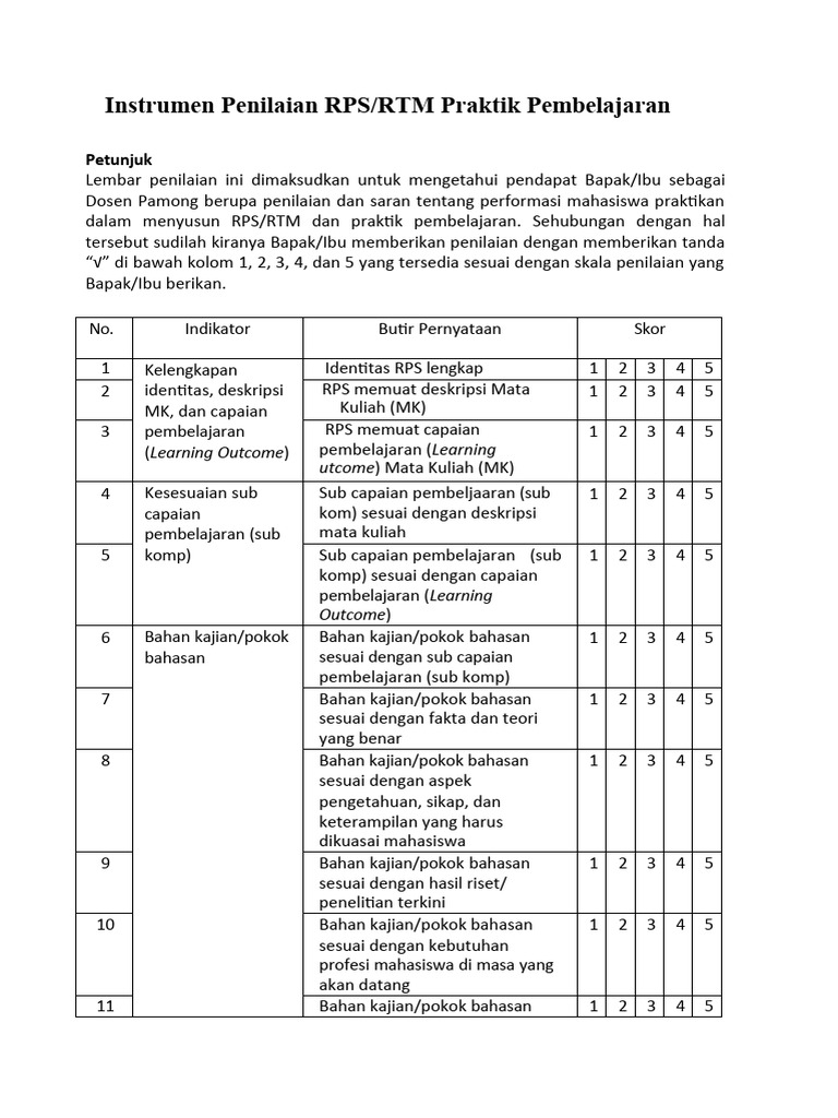 Rubrik Penilaian RPS Praktik Pembelajaran | PDF | Karier & Perkembangan ...