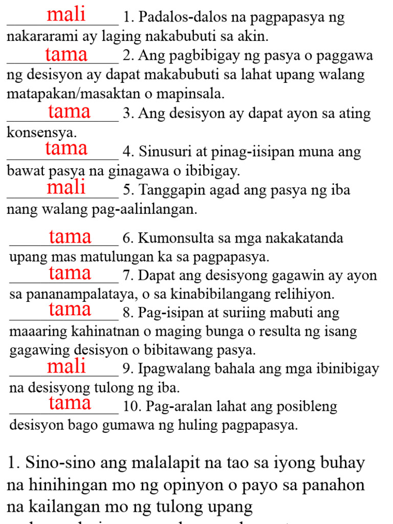 Tamang Desisyon at Pagpapasya | PDF
