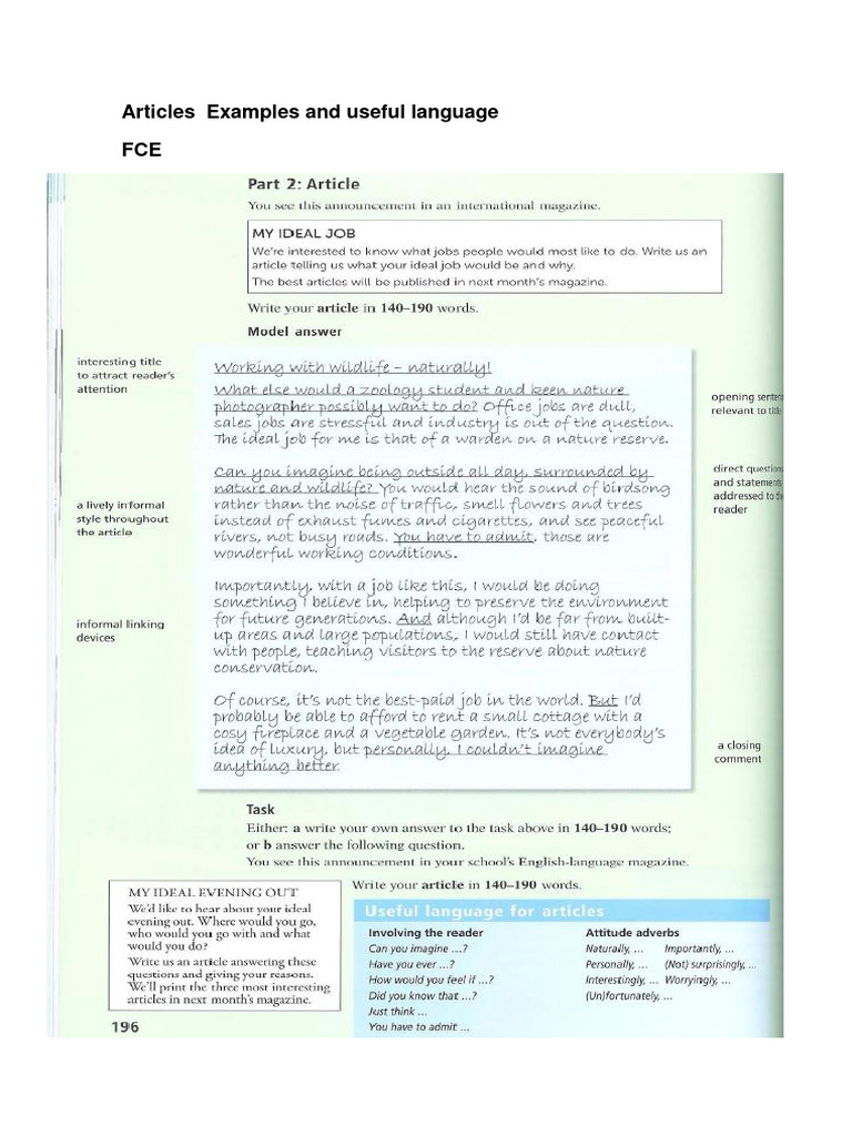 Articles Examples and Useful Language B2 LEVEL | PDF | Language Arts ...