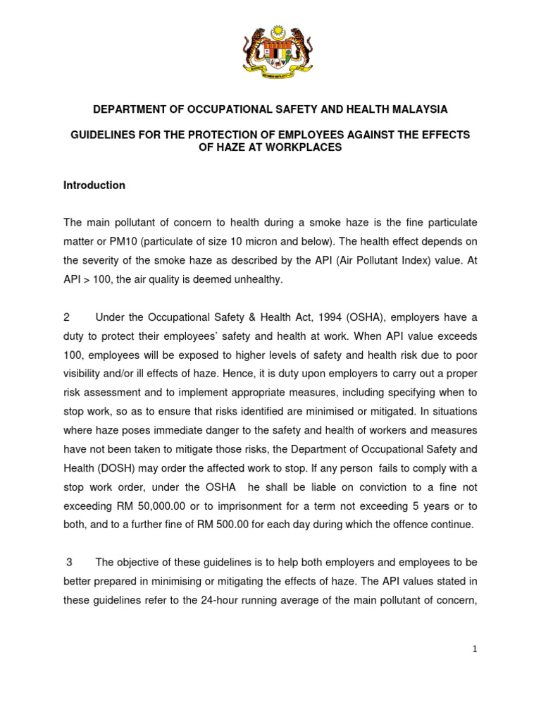 Haze Protection Guidelines for Workers | PDF | Occupational Safety And ...