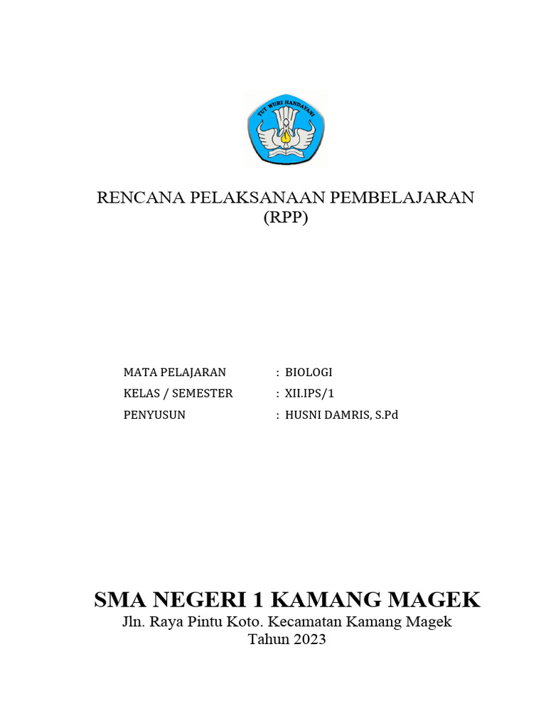 RPP Biologi Kelas XII SMA 1 Kamang Magek | PDF