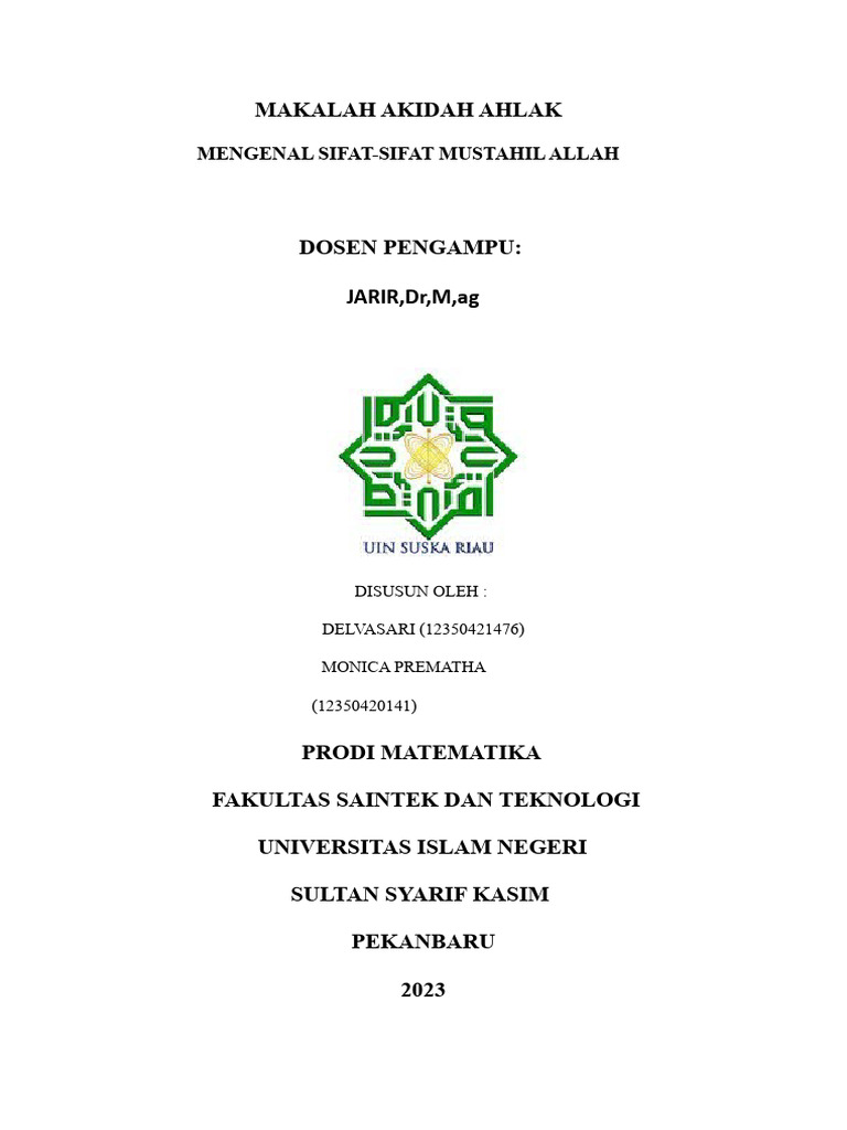 Sifat Mustahil Allah dalam Islam | PDF