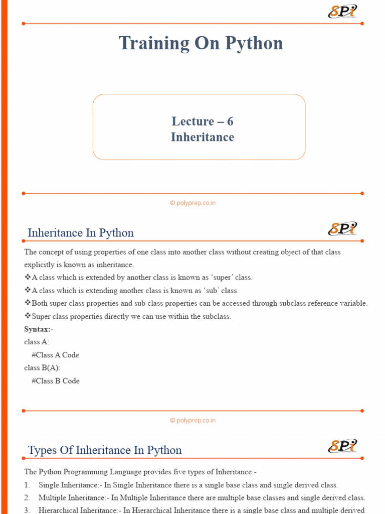 Lecture - 6 (Python) E-Notes | PDF | Inheritance (Object Oriented ...