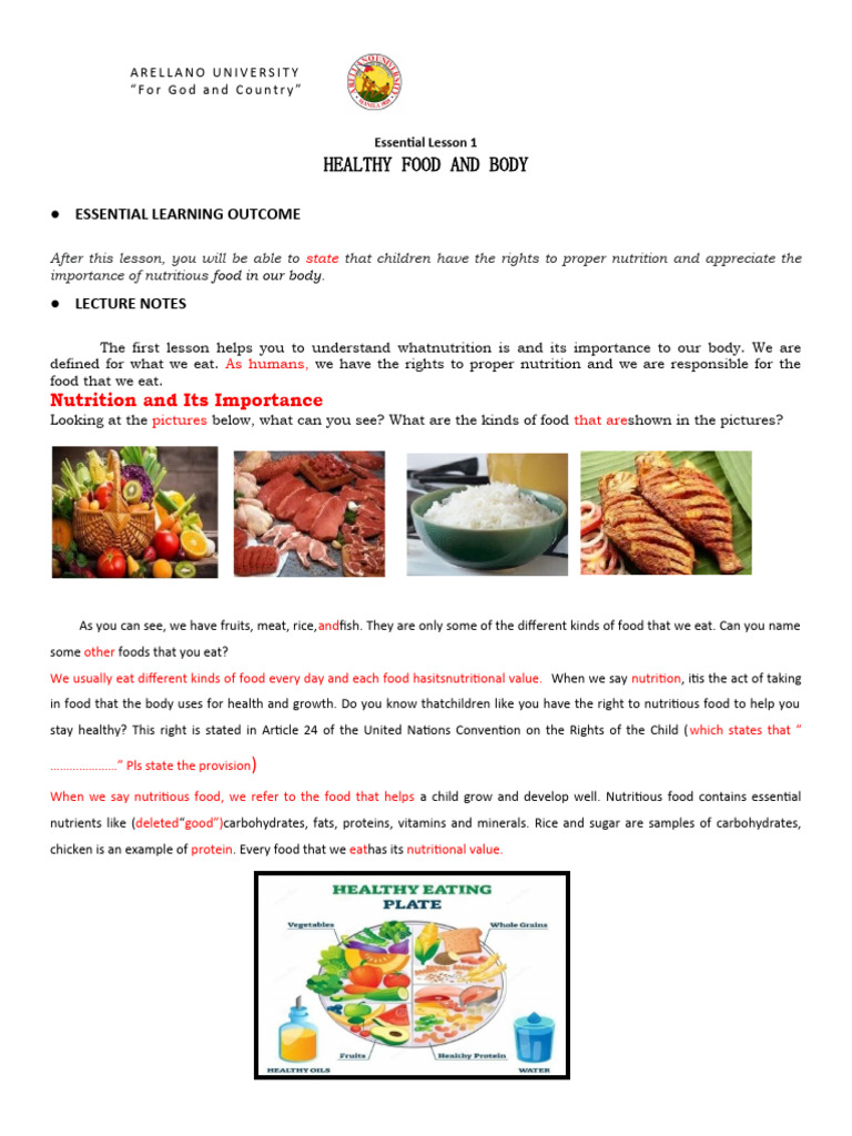 Lesson 1 - Healthy Food and Body | PDF | Malnutrition | Nutrition