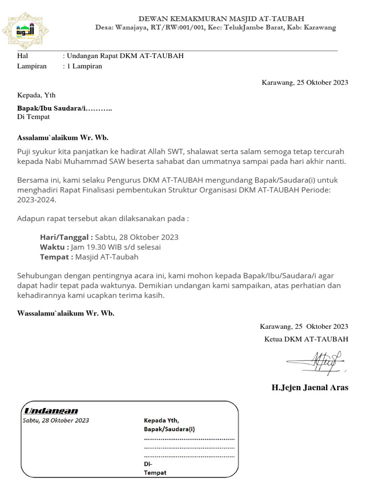 UNDANGAN RAPAT DKM - Finalisasi SO | PDF
