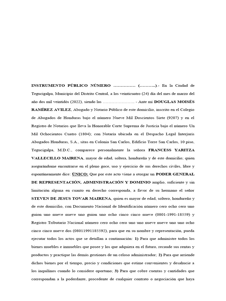 Escritura Poder General de Representacion Administracion y Riguroso ...