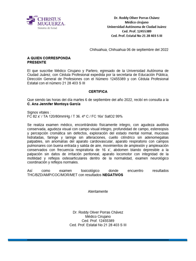 Certificado DR Roddy | PDF