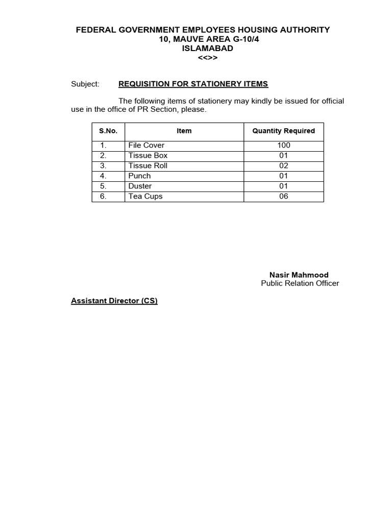 Stationery Indent - 04.09.2019 | PDF
