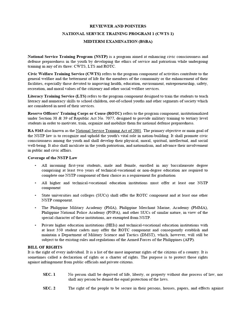 Reviewer and Pointers - NSTP 1 | PDF | Substance Abuse | Volunteering