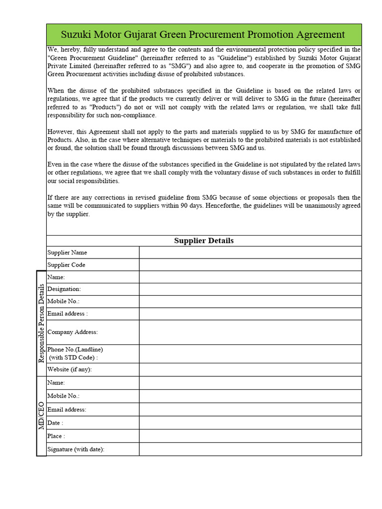 SMG Green Procurement Agreement | PDF | Business | Natural Environment