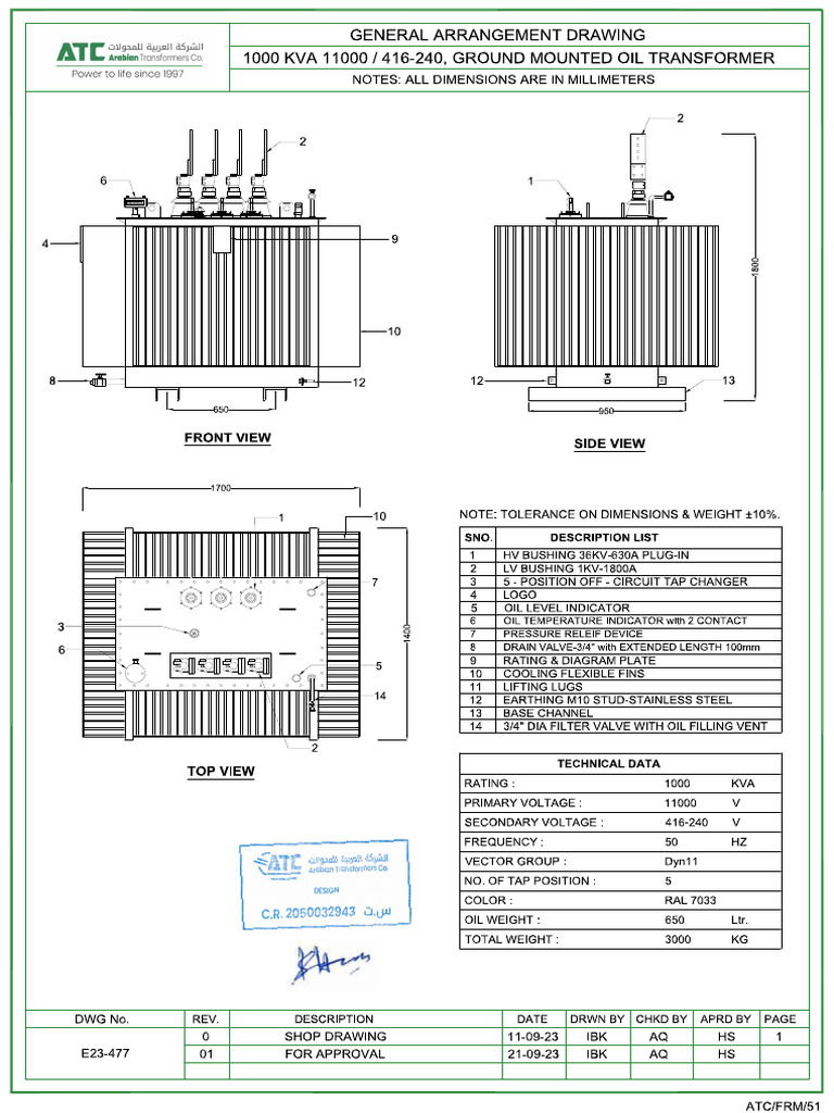 1000kva TS-R1 Updated 21.09.2023 | PDF | Transformer | Physical Sciences