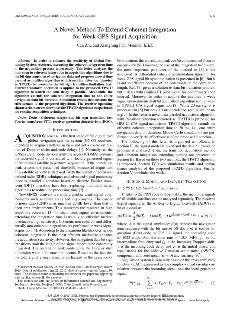 A Novel Method To Extend Coherent Integration For Weak GPS Signal