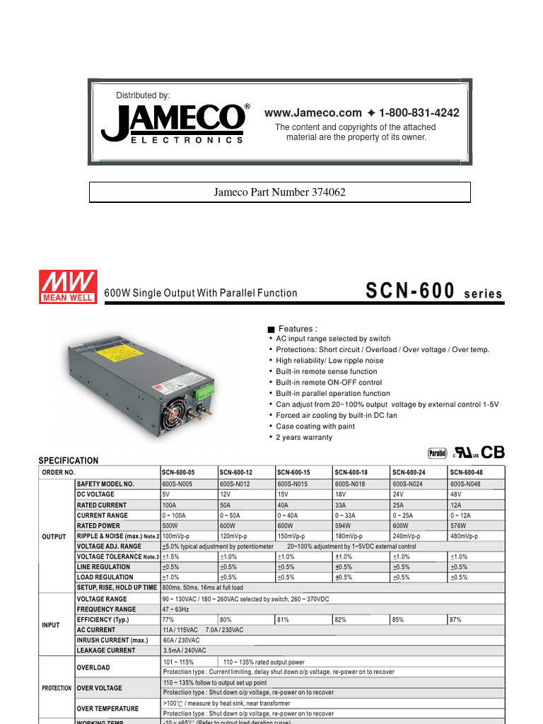 SCN 600 48 Mean Well | PDF | Power Supply | Electrical Engineering