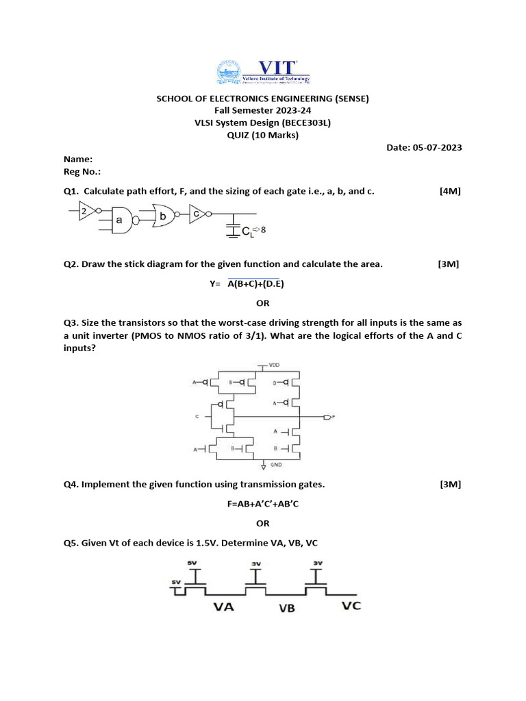 VLSI System Design Quiz - Fall 2023 | PDF