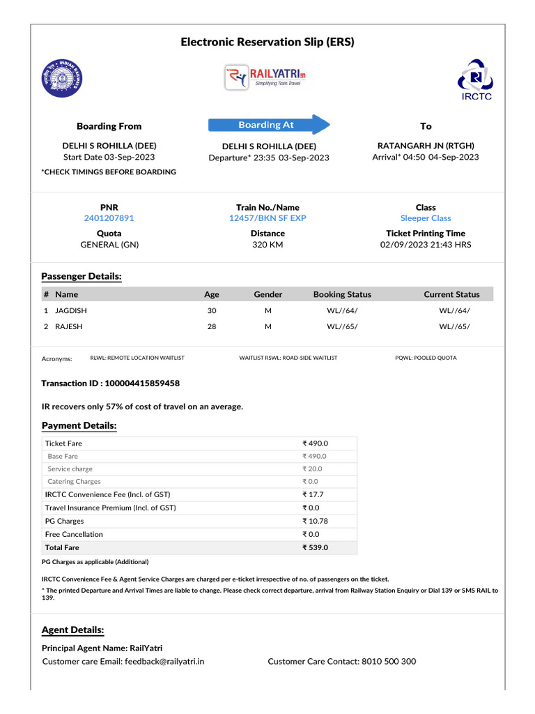 Train Ticket Details & Guidelines | PDF | Identity Document
