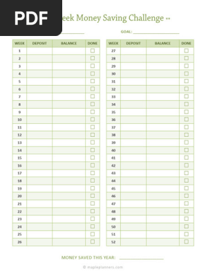 52 Week Money Saving Challenge Empty