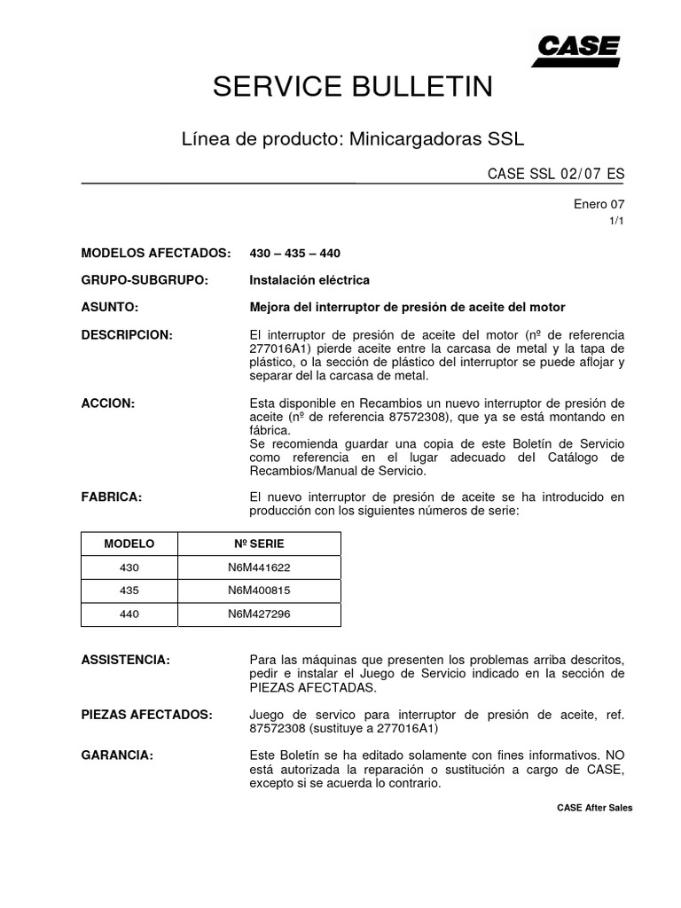 Mejora Interruptor Aceite Minicargadoras SSL | PDF | Informática