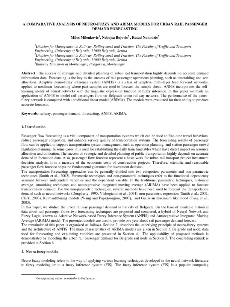 A Comparative Analysis of Neuro-Fuzzy and ARIMA Models For Urban Rail ...