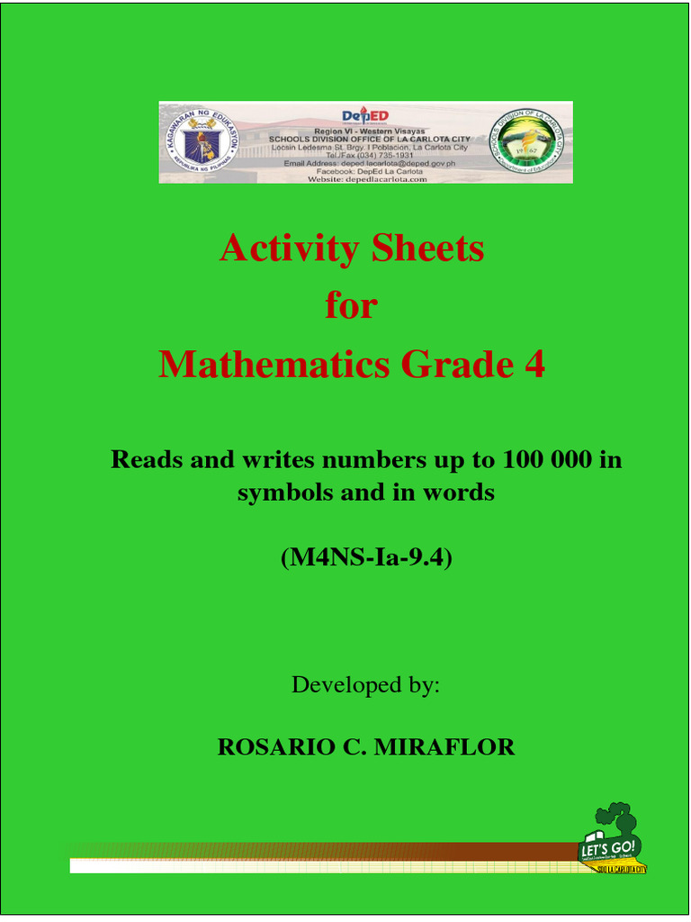 Mathematics Grade 4 - Activity Sheets - Read and Write Numbers | PDF ...