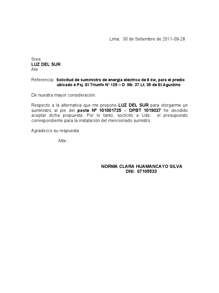 Carta a luz del sur
