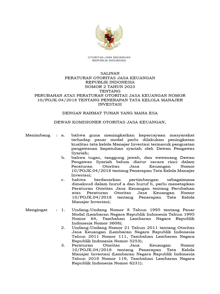 POJK 2 Tahun 2023 | PDF