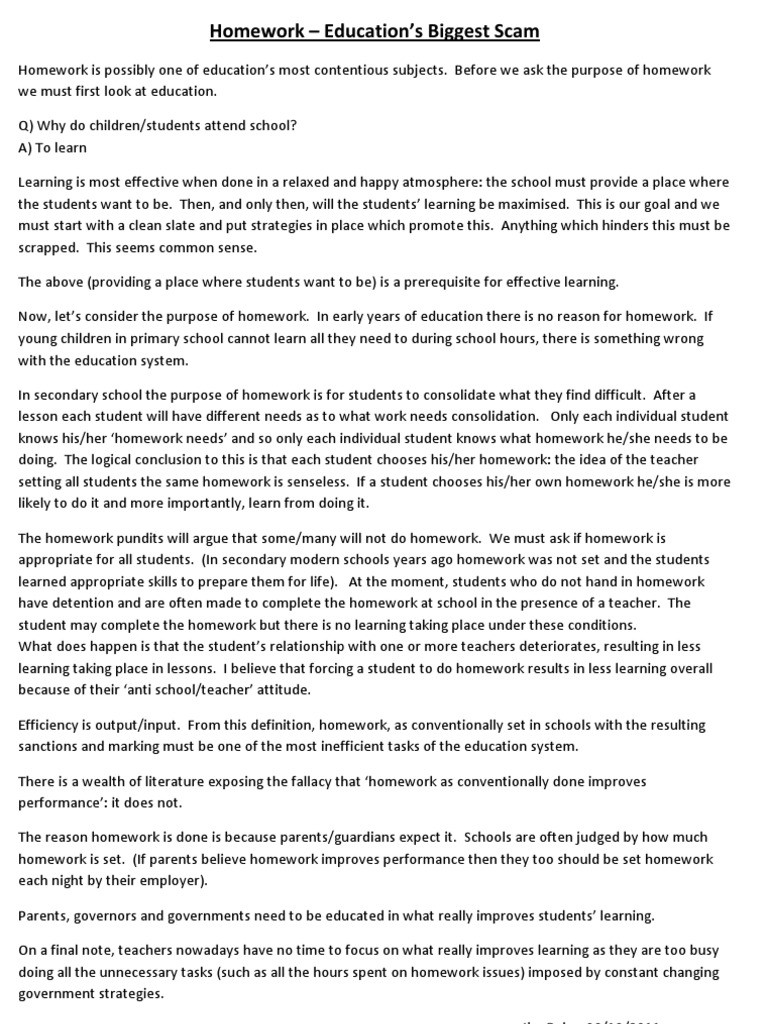 Rethinking Homework in Education | PDF | Homework | Teachers