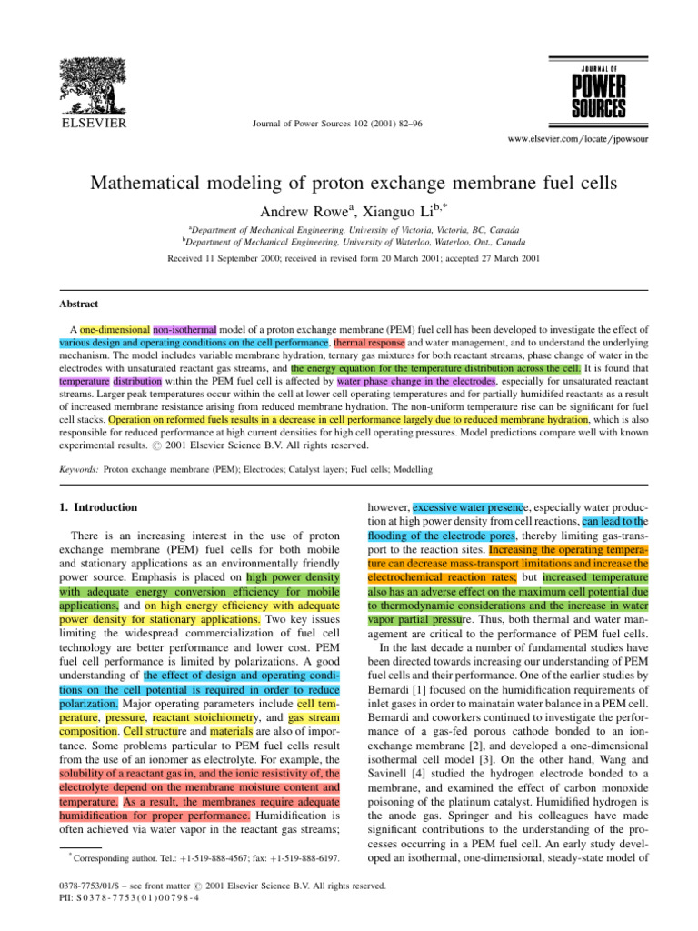 Mathematical Modeling of Proton Exchange Membrane Fuel Cells | PDF ...