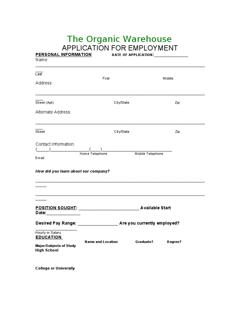Organic Warehouse Employment Application | PDF | Employment | Communication