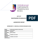 Wastewater Technologyy: Experiment 3: Chemical Oxygen Demands (Cod)