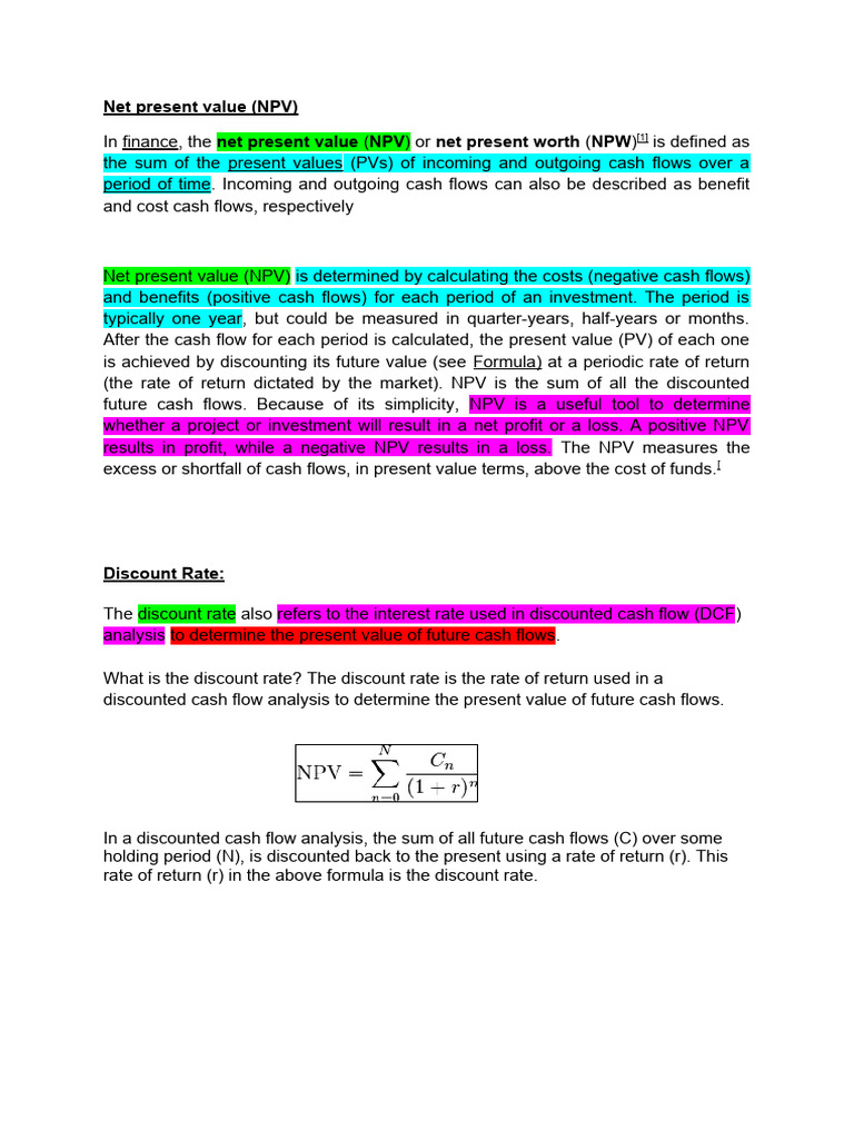 Net Present Value Npv Pdf
