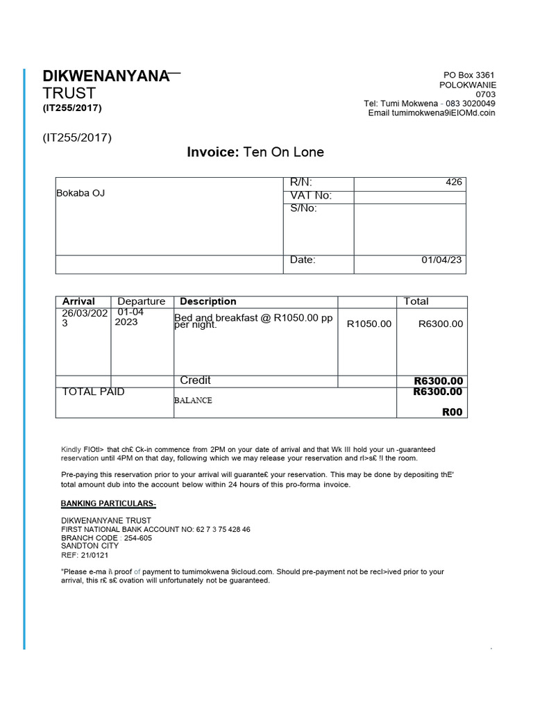 Ten On Lane Invoice Lesola R PDF Invoice Corporations