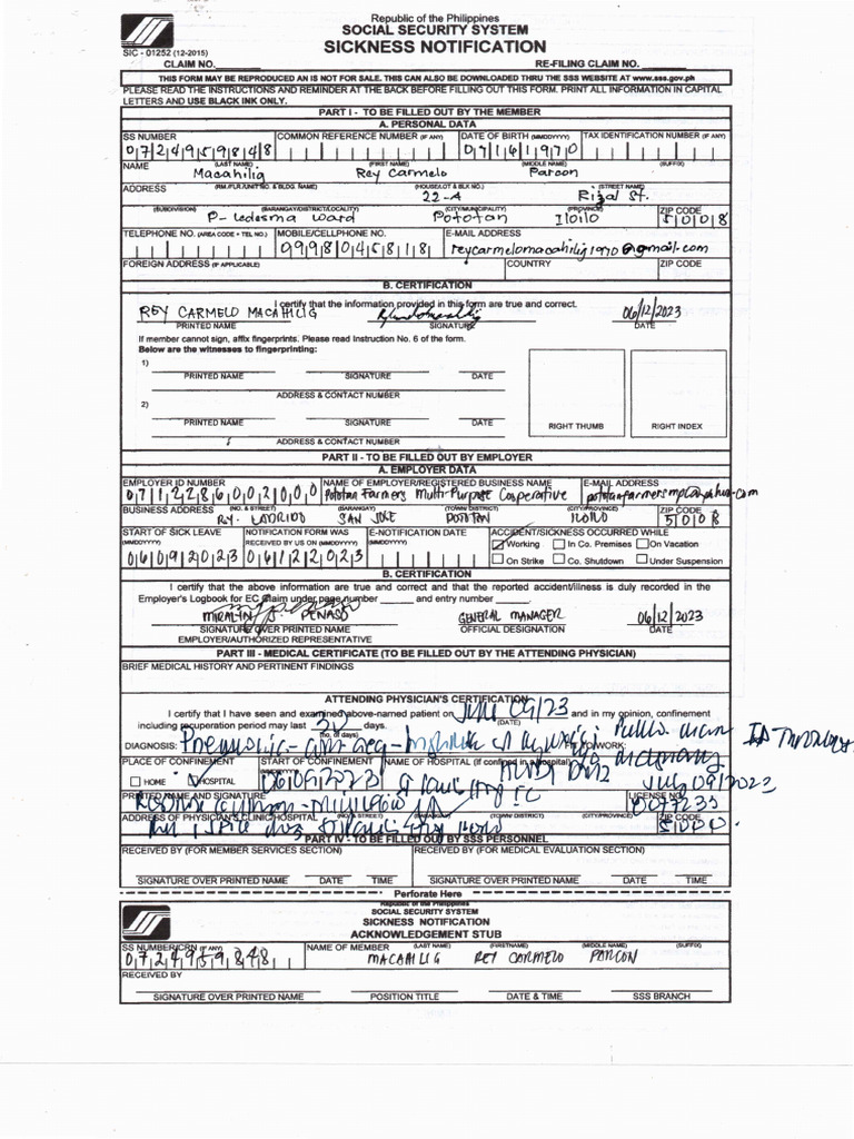 SSS Sickness Macahilig 30days | PDF
