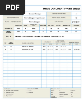 MONAS - Pre-Arrival and 500 Metre Safety Zone Checklist
