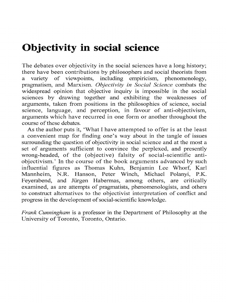 CUNNINGHAM-Objectivity in Social Science | PDF | Objectivity ...