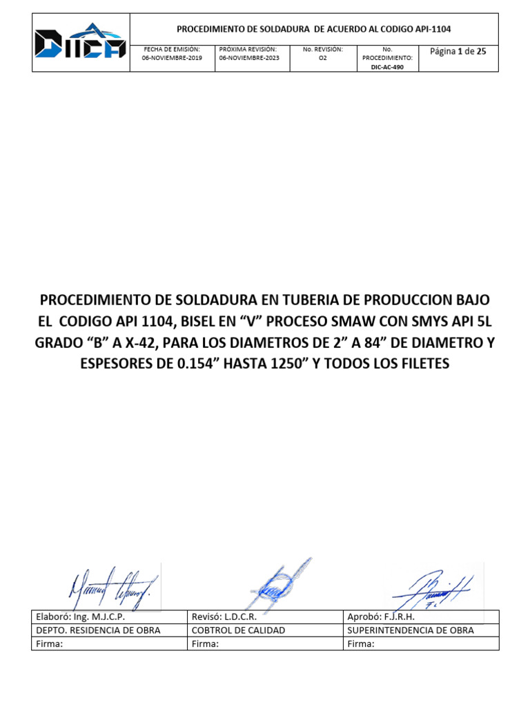 Dic-Ac-490 Procedimiento de Soldadura Codigo API 1104 (Wps y PQR ...