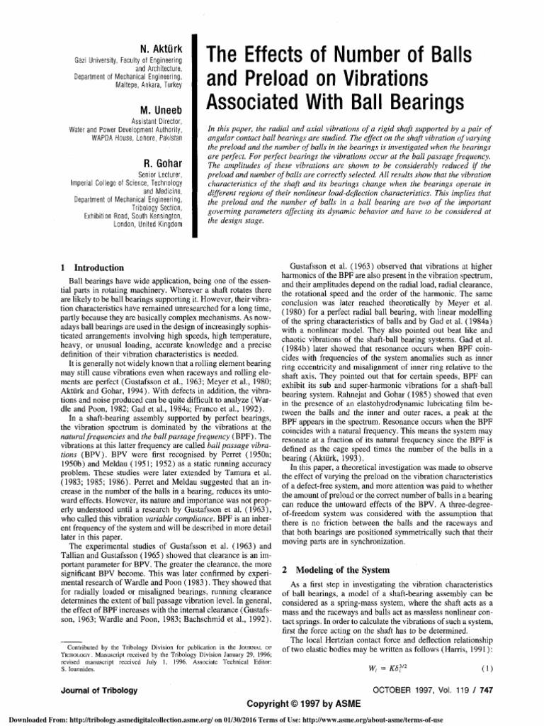 The effects of number of balls and preload on vibrations associated