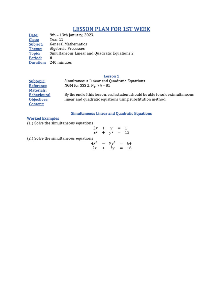 CIS - LP - Simultaneous - Linear - and - Quadratic - Equations 2 - WK10 ...