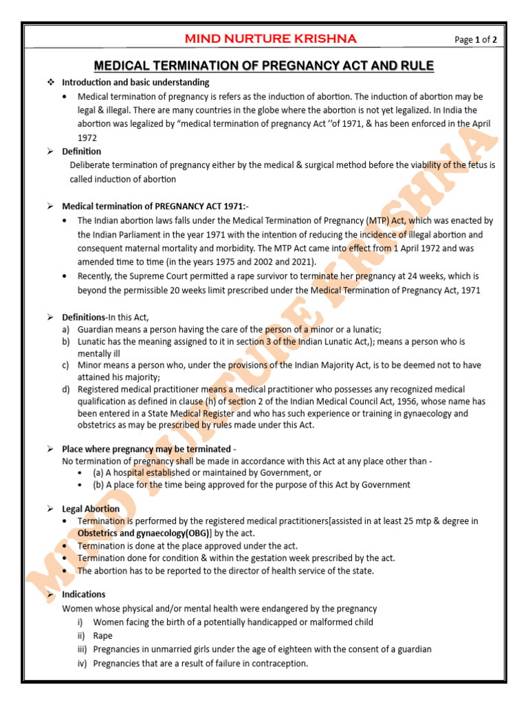 Medical Termination of Pregnancy Act and Rule PDF Abortion Pregnancy