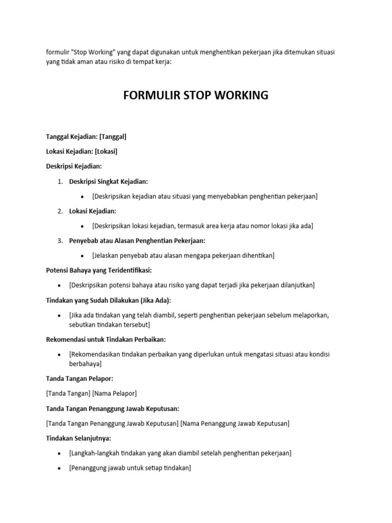 Formulir Penghentian Pekerjaan Aman | PDF