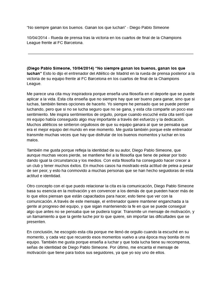 Cita - No Siempre Ganan Los Buenos, Ganan Los Que Luchan | PDF | FC ...