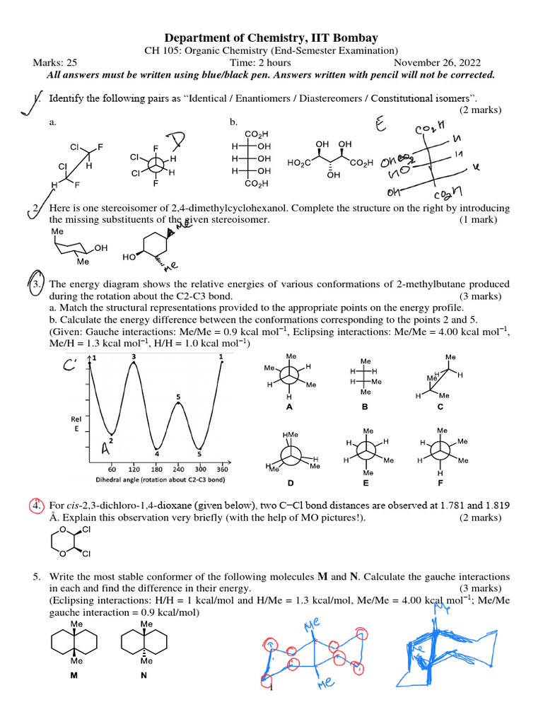 Organic Chemistry Exam: IIT Bombay 2022 | PDF | Conformational ...