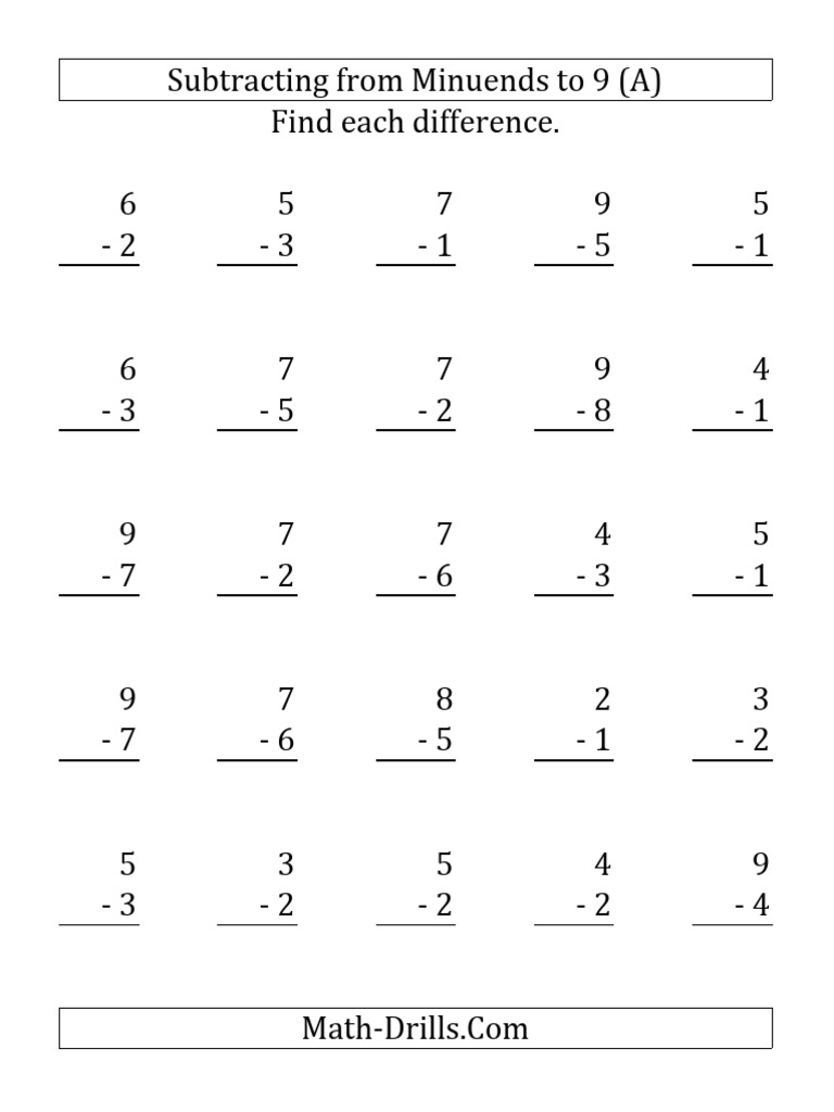 25-subtraction-questions-with-minuends-up-to-9-all-pdf