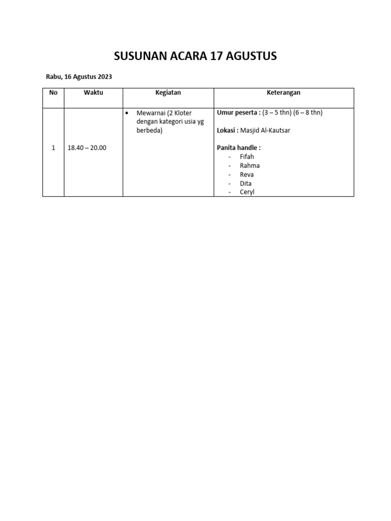Susunan Acara 17 Agustus PDF